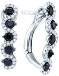 0.96 cttw 10k White Gold Black Diamond Huggie Hoop Earrings Infinity Design (Real Diamonds: 0.96 cttw)