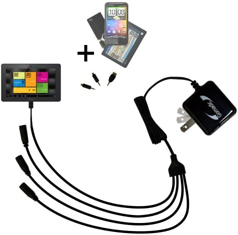 Compact Tabletop Multi-port wall charger bundled with flip out prongs for the Polaroid 10 Tablet PMID1000 - Clean design charges up to four devices at once and upgradeable using Gomadic TipExchange