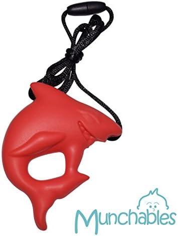 Munchables Shark Chewable Necklace for Boys and Girls - Chew to Regulate Sensory System (Red)