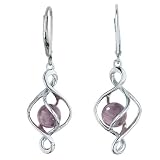 Sterling Silver Dangel Earrings with Caged Purple Fluorite Bead and Lever Back Finding for extra security.