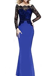 Sexy Bateau Neck Long Sleeves Nylon/Rayon Vintage Lace Cocktail Mermaid Evening Dress/Prom Dress/Wedding Party Dress/Maxi Dress 