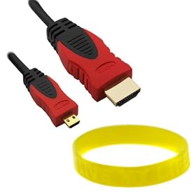 GTMax 10FT Micro-HDMI to HDMI Cable (Black/Red) for Acer Iconia A500; ASUS Vivo Tab RT, PadFone(Station); Coby Kyros MID7026; Motorola DROID RAZR MAXX HD/ HD XT926; FujiFilm FinePix XP150; Olympus E-PM2, E-PL5, and Other Tablet /CellPhone/Camera with *Wristband*