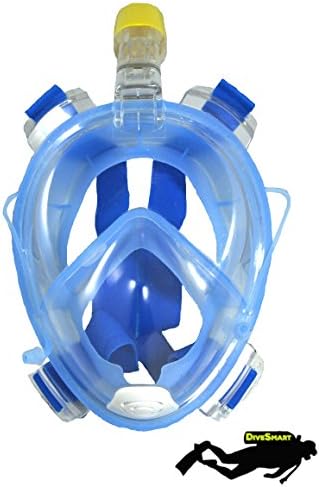 DiveSmart Full Face Snorkelling Mask with Full 180° Viewing - Enjoy a new underwater world using our mask with anti-fog and anti-leak technology (Blue, S/M)