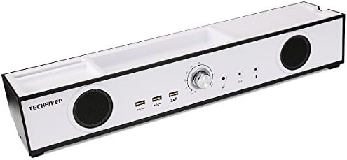 iGotSmart Multifunction PC soundbar speakers with USB hubs, fast charging port, AUX IN, headphone, microphone jack and office organizer, 19.7 x 3.9 x 3.5 ", white