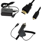 Gtmax Black Car Charger + Black Home Charger + Micro Hdmi to Hdmi Cable for ....
