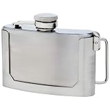 New Maxam 3oz Stainless Steel Belt Buckle Flask Brushed Finish Sides Polished Top Bottom