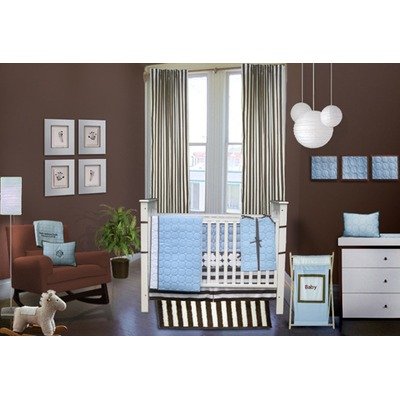 Quilted Circles 3 Piece Crib Bedding Set in Blue and Chocolate