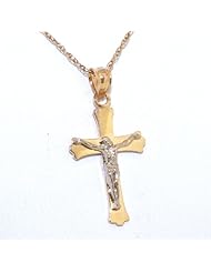 14K Two Tone Gold Crucifix Charm