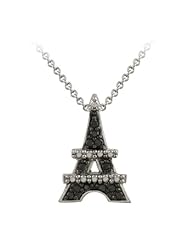 Sterling Silver Black Diamond Accent Eiffel Tower Pendant Necklace , 18"