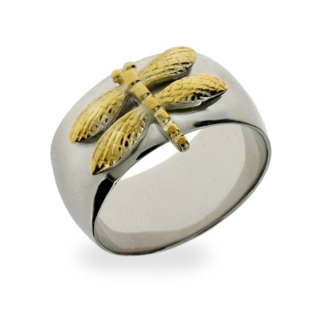 Sterling Silver Gold Dragonfly Ring