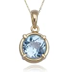 18k Yellow Gold Plated Sterling Silver Blue Topaz 8mm Round Pendant, 18"