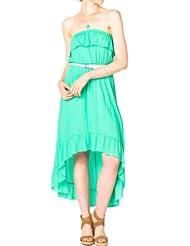 Nine Bird Womens Ruffled High Low Maxi Dress-Mint-S