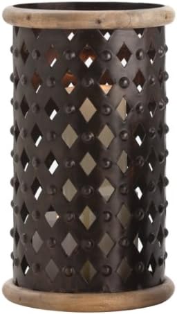 Fallon Tall Modern Rustic Misson Dark Iron Lattice Hurricane Candle Holder