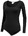 BEKDO Womens Basic Solid Long Sleeve Scoop Neck Bodysuit with Stretch-S-BLACK