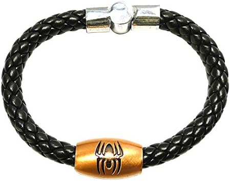 BDJ Spider Metal Charm Black Leather Braided Round Bracelet 8.0 Inches (SMRBk-050)