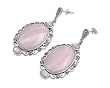 Marcasite Earrings - Pink Mother of Pearl Oval - 26 mm