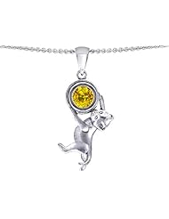 Original Star K (tm) Cat Lover Pendant with November Birthstone Simulated Citrine in 925 Sterling Silver