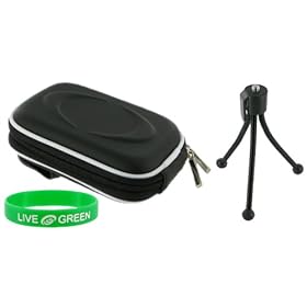 Hard EVA (Black) Case and Tripod for Flip MinoHD Camcorder Purple Flourish