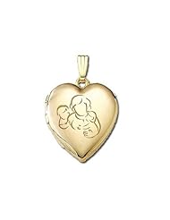 Solid 14K Yellow Gold "Mom with Son and Daughter" Locket 3/4 inch x 3/4 inch in Solid 14K Yellow Gold