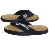 MLB Milwaukee Brewers Ladies Navy Blue-Gold Plush Thong Slippers (Small)