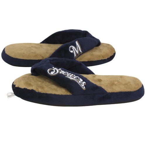 Milwaukee Brewers Ladies Navy Blue-Gold Plush Thong Slippers (Small)