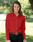 Ladies Long Sleeve Nanocote Water and Stain Resistant Twill Shirt, Red