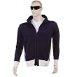 Thug or Angel Men's Jet Black collection, knitted navy/ecru trim zip-up cardigan. JBLK3962
