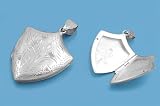 Shield Locket Pendant - Engraved Sterling Silver - 46 mm Height