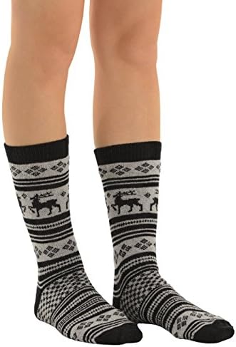 Womens Fun Socks Reindeer Checkered Red Blue Black Wool Cashmere Blend Color:: Black
