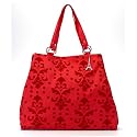 Murval of Paris Large Red Linen Tote with Velvet Flocking
