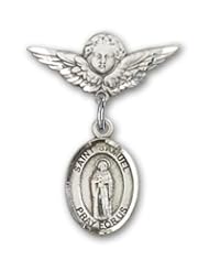 Sterling Silver Baby Badge with St. Samuel Charm and Angel with Wings Badge Pin
