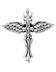 Sterling Silver Angel Cross Pendant with Crown
