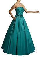 Hot Sale Gorgeous Bridal Taffeta Long Prom Gowns Ball Gowns Evening Dresses Bowknot- US Size 18W Cyan