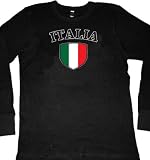 Italian Shield International Retro Soccer Mens Thermal Shirt, Italia National Pride Mens Long Sleeve Thermal Shirt, Large, Black