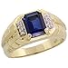 10 Karat Gold Comfort Fit Herren Steinen Ring, mit Brilliantschliff Diamanten & Smaragdschliff (9x7mm) erschafene Blau Saphir Stein, (11mm) breit