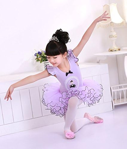 AvaCostume Girl's Ballet Tutu Costume Ruffle Cap Sleeve Dance Dress, Purple, 5