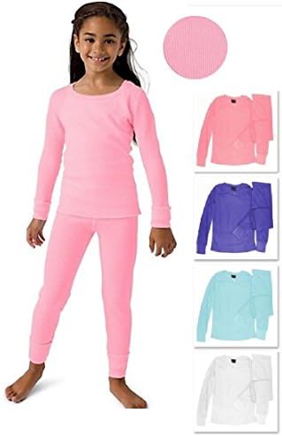 Wuhou® Girls 100% Cotton Light Weight Waffle Knit Thermal Underwear Set