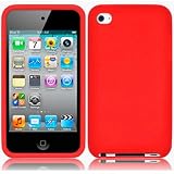 Red Soft Silicone Xylo-Skin Case for the Apple iPod Touch 4 4G (8GB 32GB 64GB) MP3 Player.