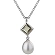 Sterling Silver White Quartz and Fresh Water Cultured Pearl Pendant with Chain