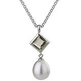 Sterling Silver White Quartz and Fresh Water Cultured Pearl Pendant with Chain