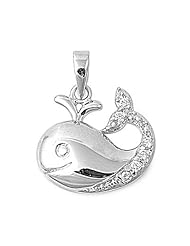 Sterling Silver Cz Whale Pendant