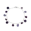 Sterling Silver Bracelet with Amethyst and Purple Crazy Lace Agate Drops, 7.5