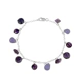 Sterling Silver Bracelet with Amethyst and Purple Crazy Lace Agate Drops, 7.5