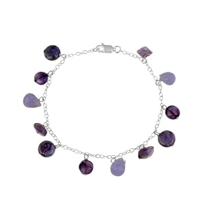 Silver Bracelet for Her Silver Bracelet with Amethyst and Purple Crazy Lace Agate Drops