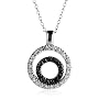 Sterling Silver Cubic Zirconia Black and White Circle Pendant, 18"