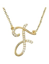 14K Yellow Gold Diamond Initial Necklace "F" -- LIFETIME WARRANTY