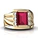 14K Yellow Gold Emerald-cut Created Ruby Men's Men's Ring