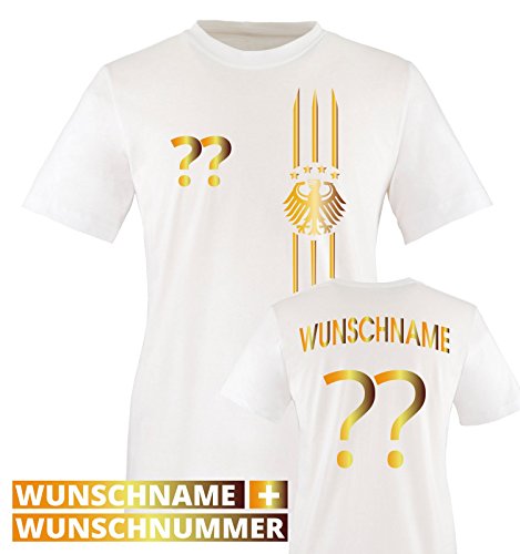 TRIKOT – MOTIV1 – DE – WUNSCHDRUCK – Herren T-Shirt – Weiss / Gold Gr. M
