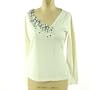 August Silk Asymmetrical Beaded Long Sleeve Top