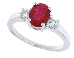 1.52ct Three-Stone Genuine Ruby Ring with Diamond in 10kt White Gold (AB Quality)